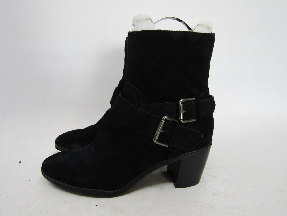 ANNE KLEIN Womens Size 7 M Black Suede Zip Buckle Fashion Ankle Boots Bootie